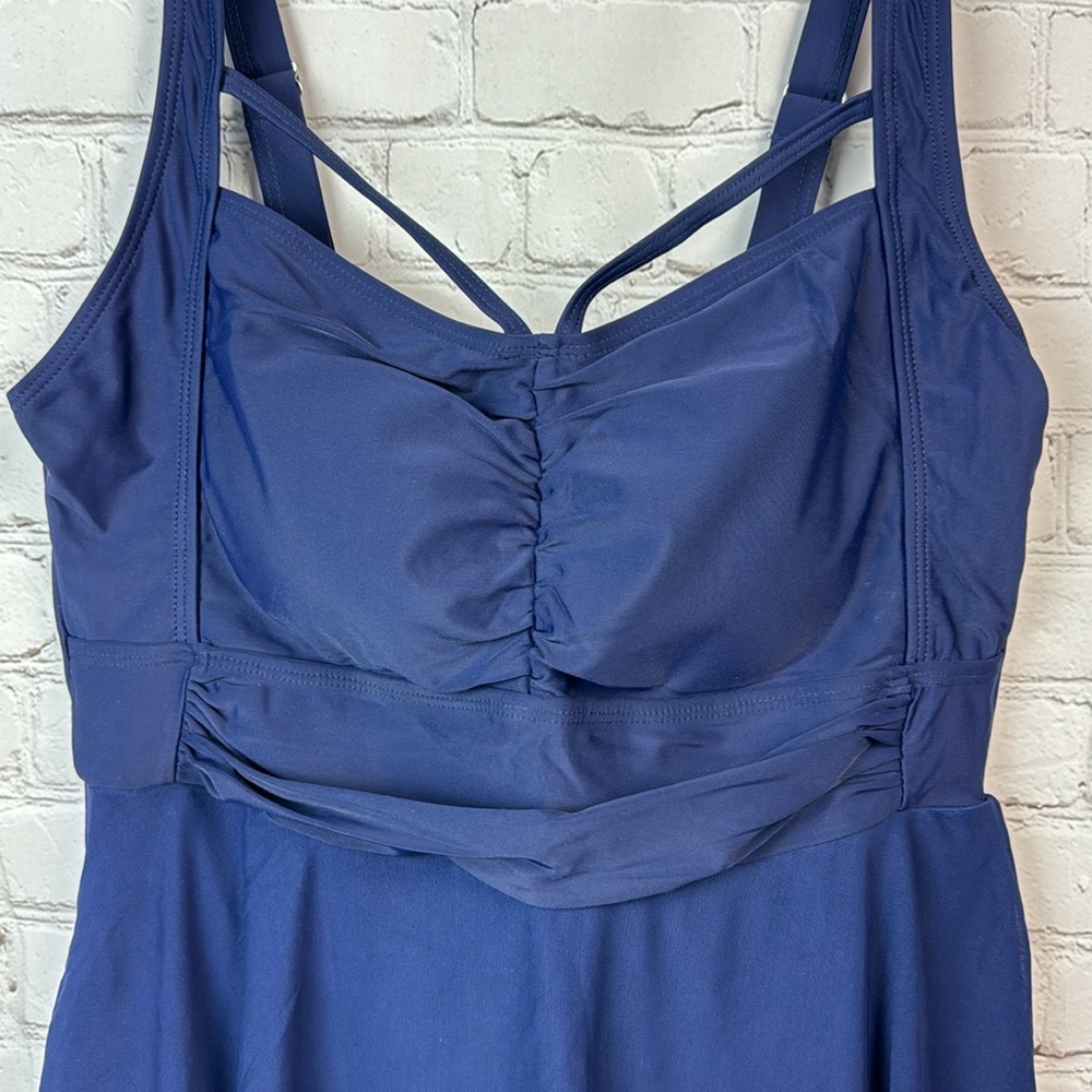 BloomChic Navy Tiered Hem Mesh Swim Dress Plus Size 6X - Picture 4 of 8
